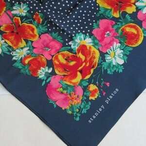 Stanley Platos Scarf Wrap Navy Floral & Polka-Dots 40" x 44" Vintage